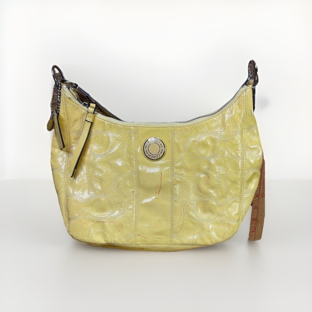 Vintage Coach Purse‎ Yellow Leather C Print Design Shoulder Bag